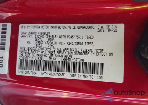 2022 Toyota Tacoma Sr z USA, uszkodzony, nr VIN 3TYSX5EN1NT014391